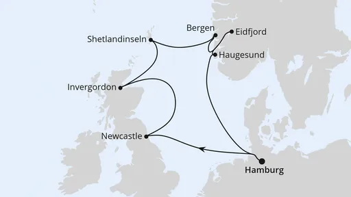 Route Großbritannien & Norwegen ab Hamburg