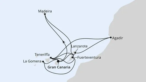 Route Große Kanaren-Reise mit Madeira & Marokko