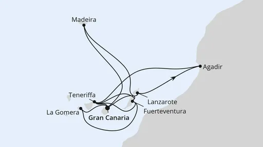 Route Große Kanaren-Reise mit Madeira & Marokko
