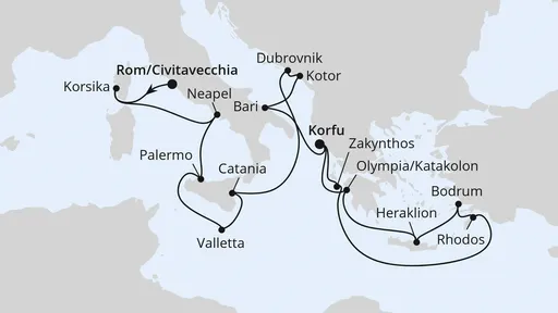 Route Große Mittelmeer-Reise ab Civitavecchia