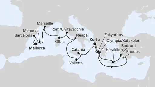 Route Große Mittelmeer-Reise ab Korfu