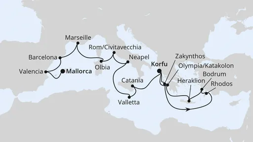 Route Große Mittelmeer-Reise ab Korfu