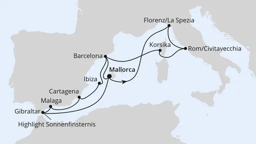 Route Große Mittelmeer-Reise mit Sonnenfinsternis 1