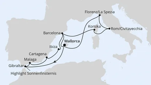 Route Große Mittelmeer-Reise mit Sonnenfinsternis 2