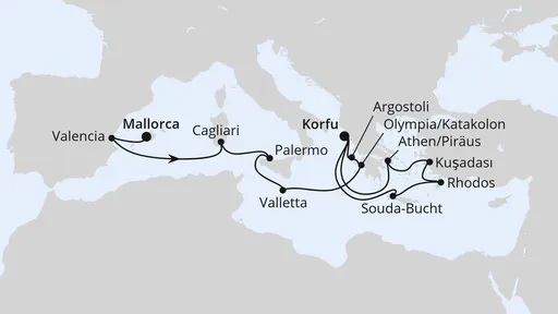 Route Große Mittelmeer-Reise von Mallorca nach Korfu