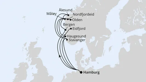Route Große Norwegen-Reise ab Hamburg 1