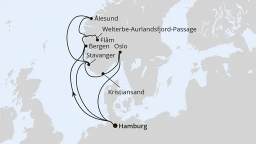 Route Große Norwegen-Reise ab Hamburg