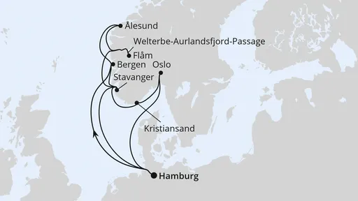 Route Große Norwegen-Reise ab Hamburg