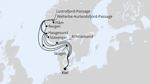 Route Große Norwegen-Reise ab Kiel