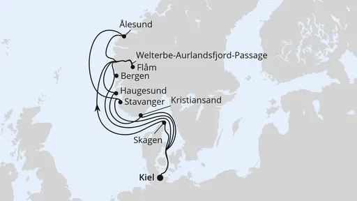 Route Große Norwegen-Reise ab Kiel