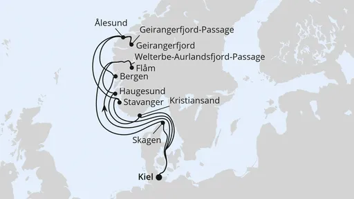 Route Große Norwegen-Reise ab Kiel