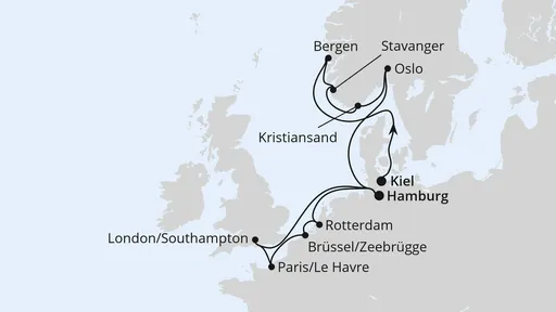 Route Große Norwegen-Reise ab Kiel