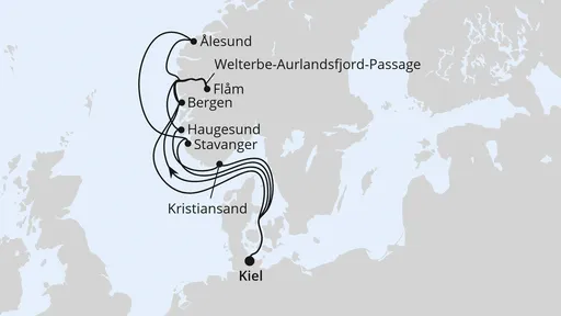 Route Große Norwegen-Reise ab Kiel