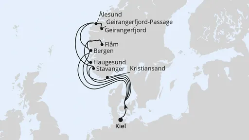 Route Große Norwegen-Reise ab Kiel