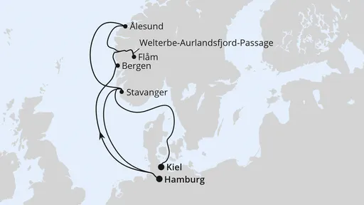Route Große Norwegen-Reise von Hamburg nach Kiel