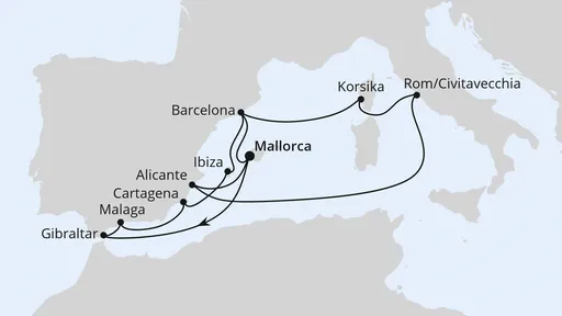 Route Große Osterreise durchs Mittelmeer ab Mallorca