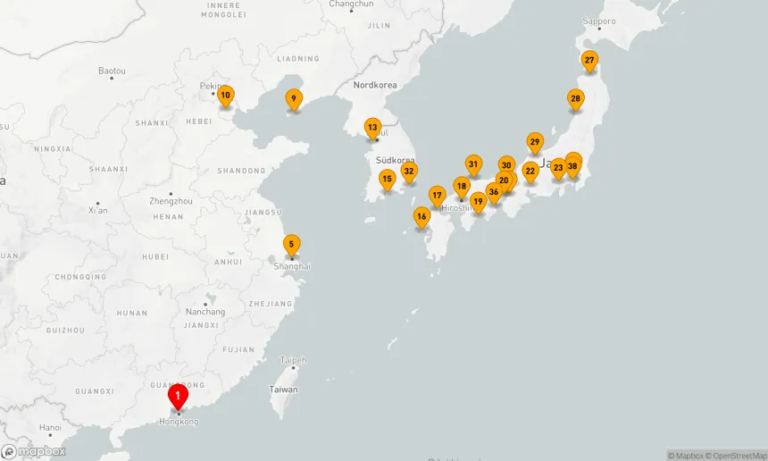 Route 38 Nächte - GROSSE REISE VON HONGKONG NACH TOKIO