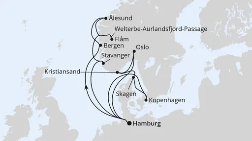 Route Große Skandinavien-Reise ab Hamburg 1