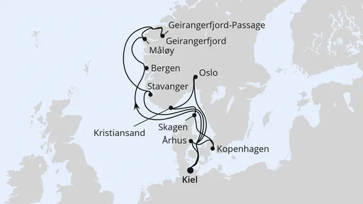 Route Große Skandinavien-Reise ab Kiel 1