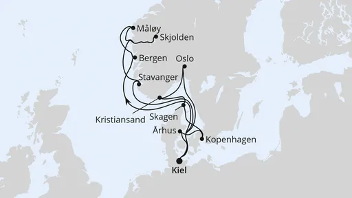 Route Große Skandinavien-Reise ab Kiel 1