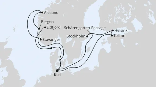 Route Große Skandinavien-Reise ab Kiel 2