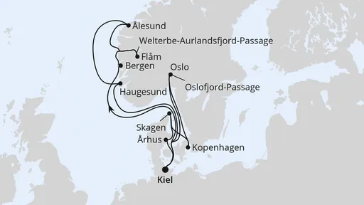 Route Große Skandinavien-Reise ab Kiel