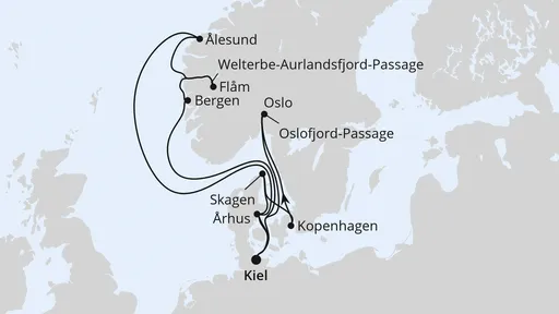 Route Große Skandinavien-Reise ab Kiel