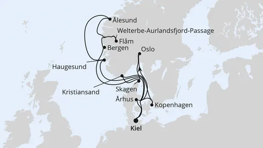 Route Große Skandinavien-Reise ab Kiel