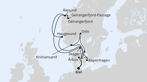 Route Große Skandinavien-Reise ab Kiel