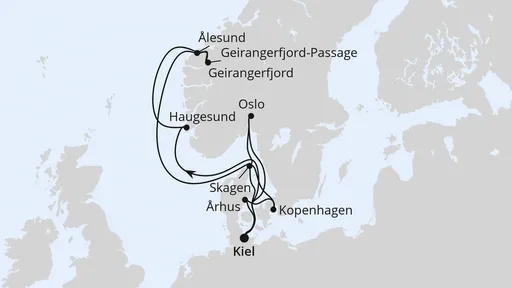 Route Große Skandinavien-Reise ab Kiel