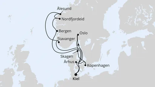 Route Große Skandinavien-Reise ab Kiel