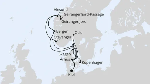 Route Große Skandinavien-Reise ab Kiel