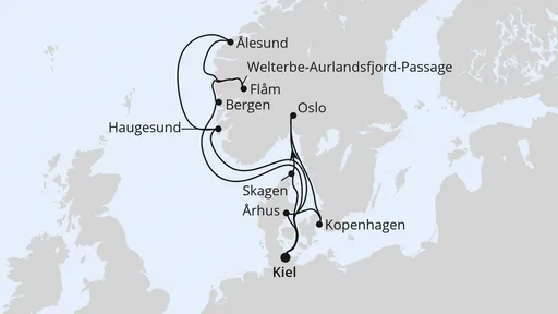 Route Große Skandinavien-Reise ab Kiel