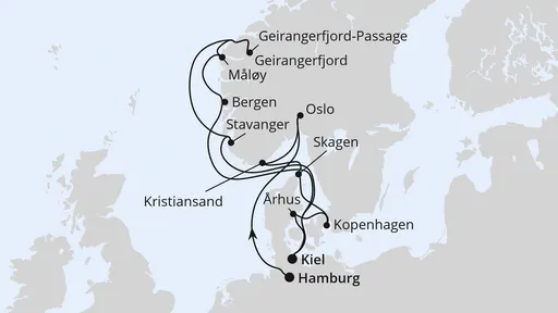 Route Große Skandinavien-Reise von Hamburg nach Kiel