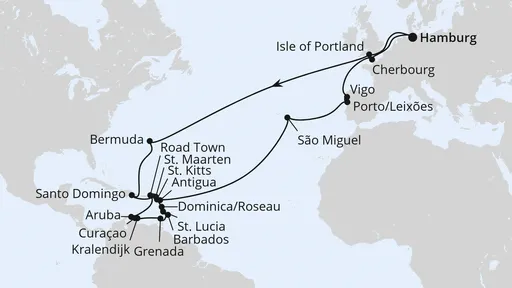 Route Große Winterpause Karibik mit Bermuda
