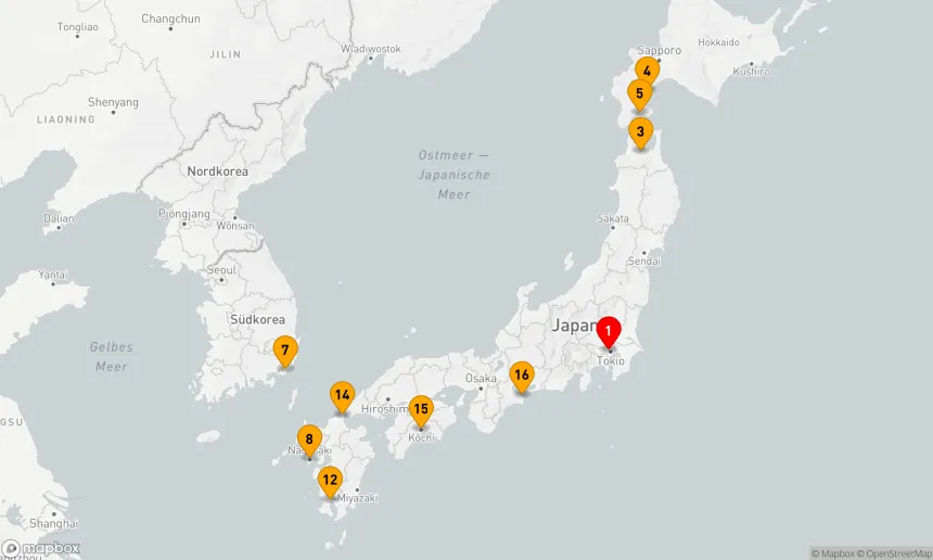 Route 16 Nächte - Großer Kreis Japan Kirschblüten