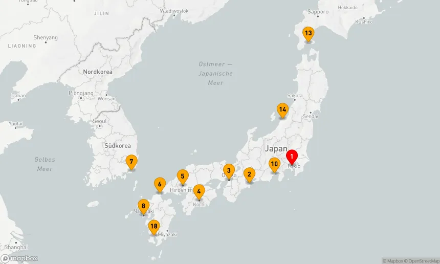 Route 20 Nächte - Großkreis Japan