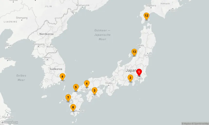 Route 19 Nächte - Großkreis Japan