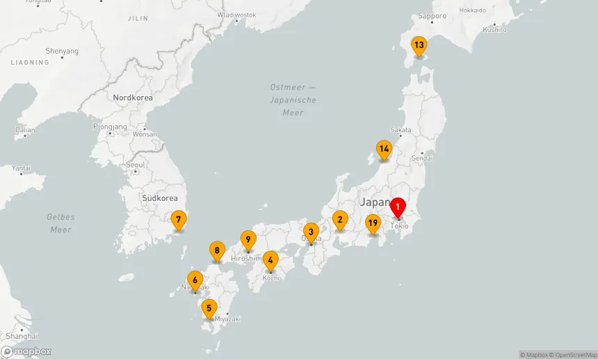 Route 19 Nächte - Großkreis Japan