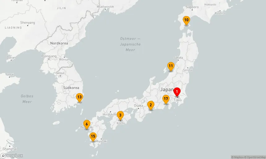Route 17 Nächte - Großkreis Japan