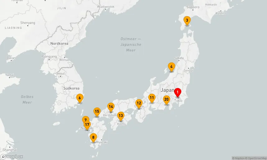 Route 20 Nächte - Großkreis Japan