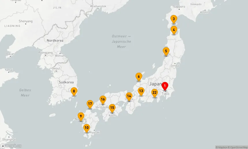 Route 22 Nächte - Großkreis Japan