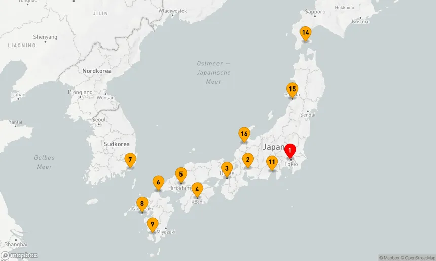 Route 21 Nächte - Großkreis Japan