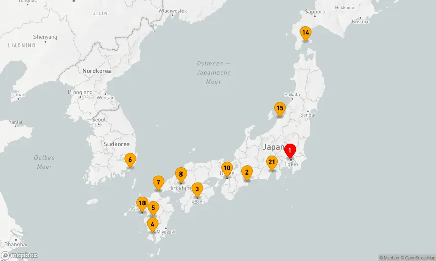 Route 21 Nächte - Großkreis Japan