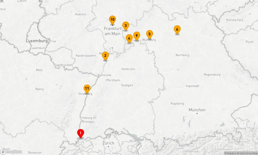 Route 11 Nächte - Historische Städte entlang von Rhein und Main