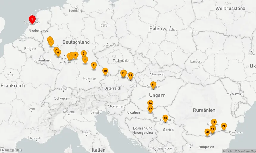 Route 22 Nächte - Ikonisches Europa, von Amsterdam nach Bukarest
