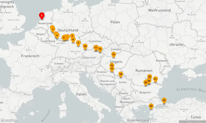 Route 28 Nächte - Ikonisches Europa,  von Amsterdam nach Bukarest mit der Türkei