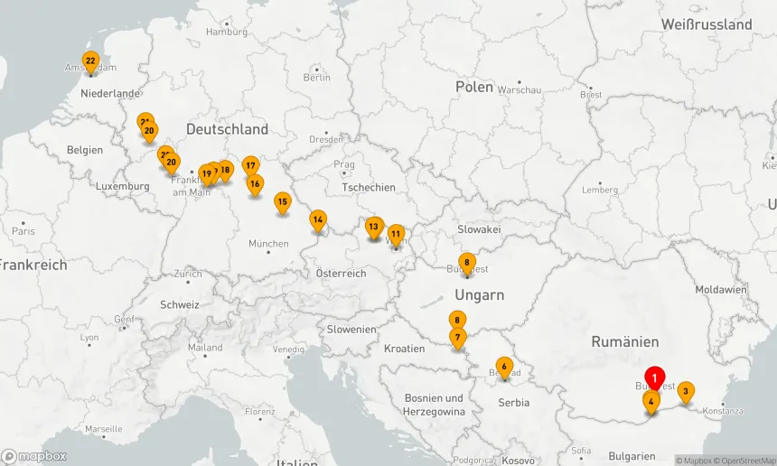 Route 22 Nächte - Ikonisches Europa,  von Bukarest nach Amsterdam