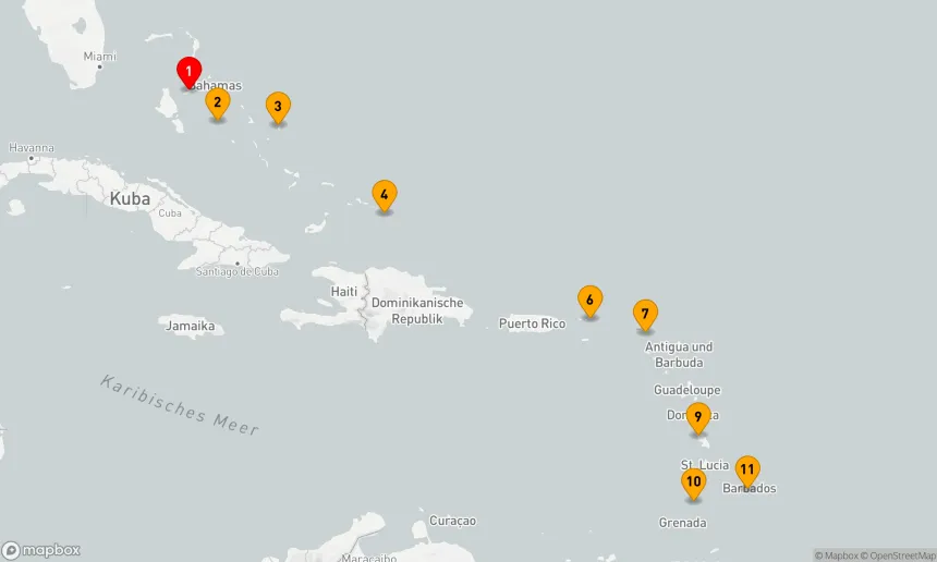 Route 10 Nächte - Insel-Odyssee: Von den Bahamas zu den Grenadinen
