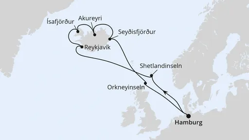 Route Island-Rundreise ab Hamburg